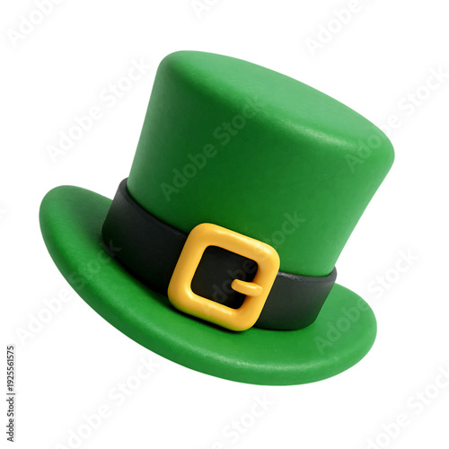 Vibrant Green Leprechaun Top Hat with Gold Buckle for St. Patrick's Day Celebration, Festive Holiday Symbol isolated on transparent background