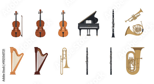 Collection of Various Musical Instruments Isolated.