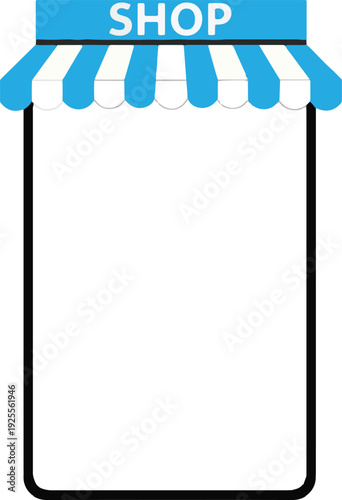 Shop storefront with awning sign.