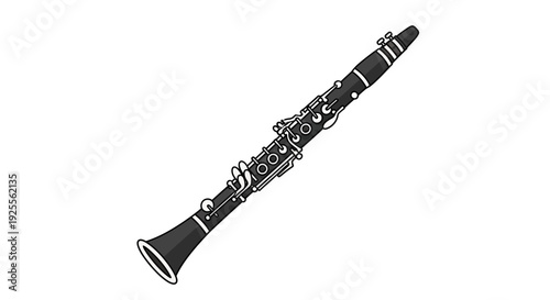Black and White Clarinet Instrument Illustration.