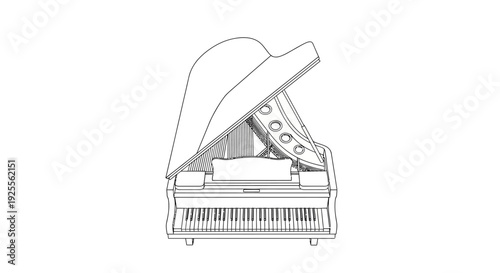 Grand Piano Illustration with Open Lid.