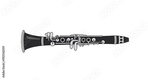 Black and White Clarinet Illustration.