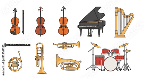 Assorted Musical Instruments Illustration Collection.