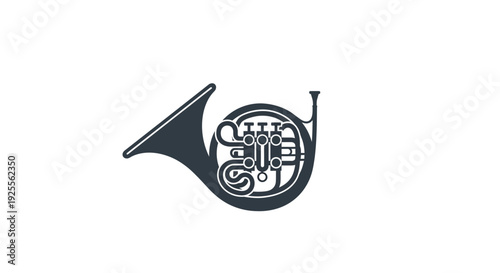 French horn musical instrument illustration monochrome.