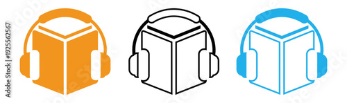 Colorful book with headphones icons