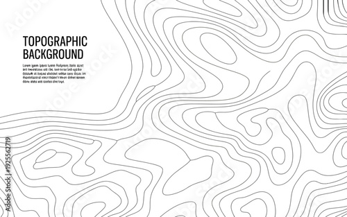 Topographic background with wavy lines and contours on white