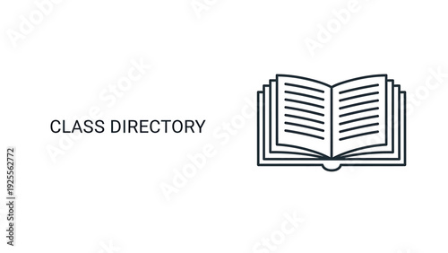 Open Book Icon: Representing a class directory, knowledge, education, and information, symbolizing learning and reference materials in a simple outline style.