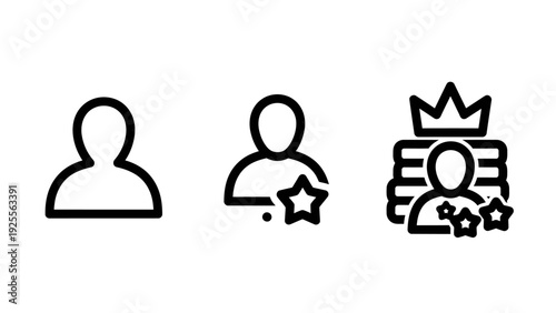 Icons showing user profile, rated user with star, and crowned user with stars and coins, representing user experience, ratings, rewards, and customer value.