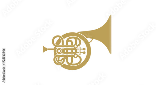 French horn brass musical instrument illustration.