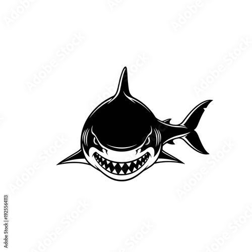 Aggressive shark illustration with sharp teeth and menacing expression