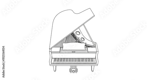 Grand Piano Illustration with Open Lid.