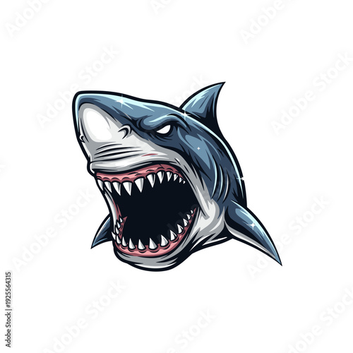 Aggressive stylized shark head mascot with sharp teeth and fierce eyes