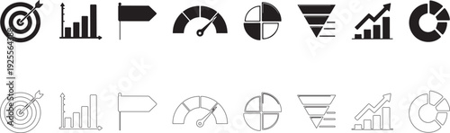 Metrics trackers vector icon set. Financial analytics dashboards.