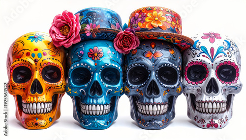 Colorful sugar skulls celebrating day of the dead tradition