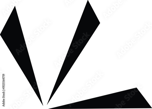 Abstract black geometric sharp triangle shapes, modern minimalist sunburst rays, dynamic rays of light, creative artistic vector element graphic