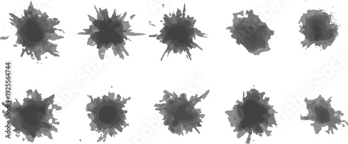 Abstract grey ink splatters, artistic paint drips, grunge liquid splashes, creative watercolor blobs, messy textured vector illustration graphic elements