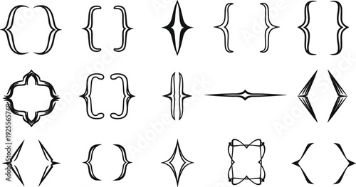 Vintage decorative curly brackets, ornate frame borders, calligraphic flourishes, elegant divider elements, hand drawn filigree