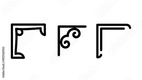 Set of Elegant Decorative Corner Borders and Frames Icons with Ornate Scrolls and Modern Geometric Designs for Graphic Projects and Page Layouts