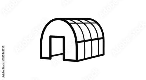 Simple black and white line drawing of a quonset hut structure