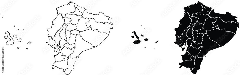 Obraz premium Ecuador and Galapagos Islands with internal divisions outline and filled