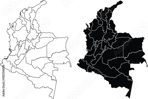 Colombia map with internal divisions outline and filled