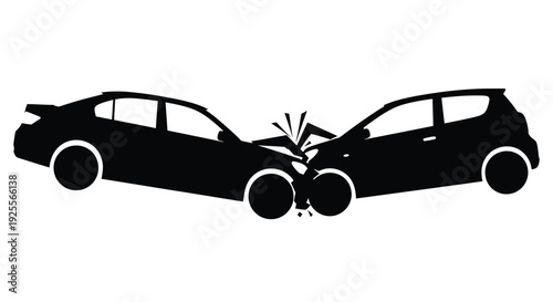 Silhouette of two cars involved in a head on collision