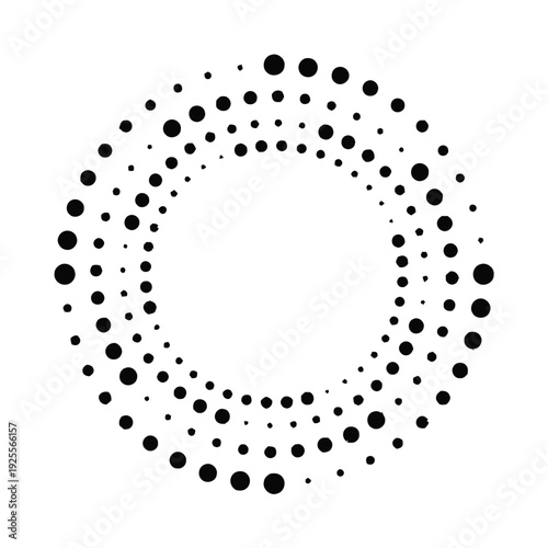 Abstract Circular Pattern of Varying Black Dots on White Background
