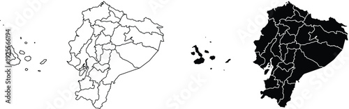 Ecuador and Galapagos Islands with internal divisions outline and filled