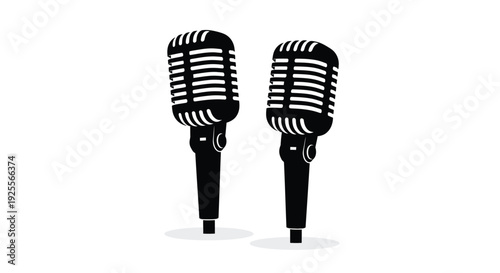 Two vintage style microphones isolated on a white background