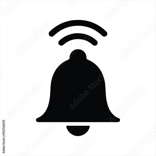 A black silhouette of a bell with wireless signal waves above it