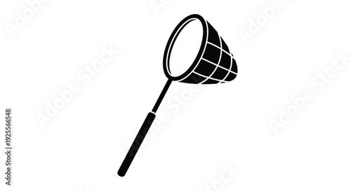 A simple black and white illustration of a butterfly net