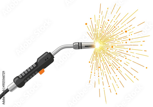 Welding Torch with Bright Sparks Emitting.
