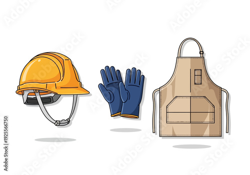 Safety Equipment Hard Hat Gloves Apron.