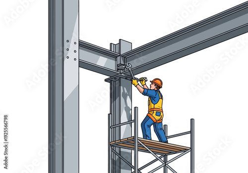 Construction Worker Assembling Metal Structure.