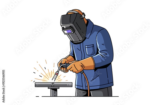 Welding worker in protective gear working.