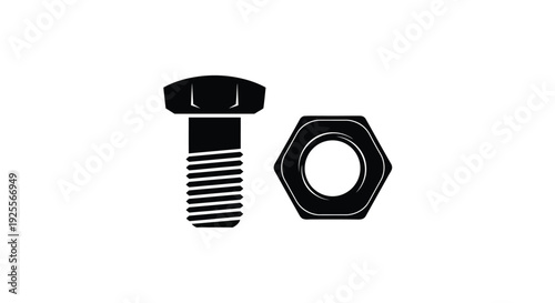A black and white illustration of a bolt and nut combination