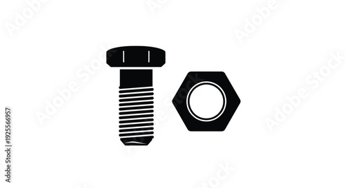 A simple black and white illustration of a bolt and nut