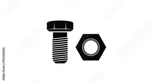 A simple black and white illustration of a bolt and nut