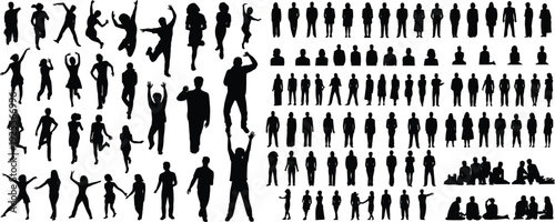Diverse Silhouettes of People in Various Poses and Activities Keywords: people silhouette, human, person, man, woman, child