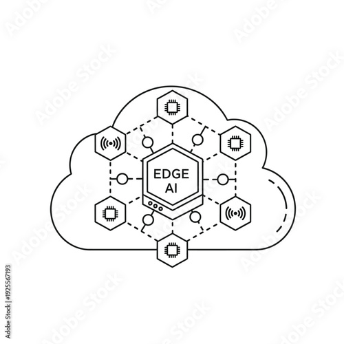Edge AI Technology Concept with Cloud Computing and Microchips Vector Illustration