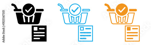 E commerce shopping cart icons with checklist and receipt