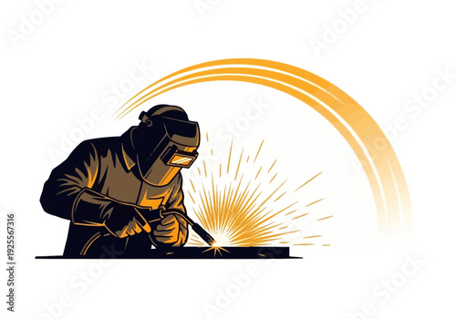 Welding Worker in Protective Gear Working.