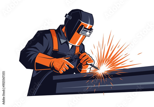 Welder Working with Protective Gear and Equipment.