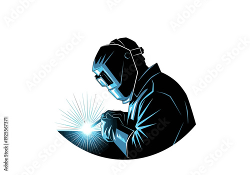Welding Worker in Protective Gear Working.