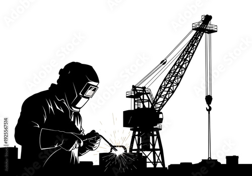 Welding Worker with Crane in Background.