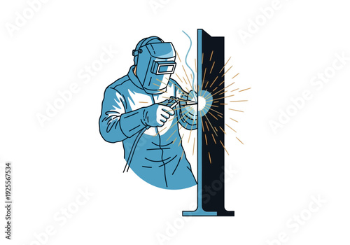 Welding Worker in Protective Gear Working.