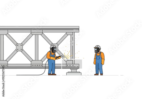 Industrial Workers in Safety Gear Welding.