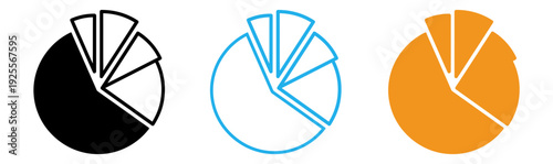 Three colored pie chart infographic elements