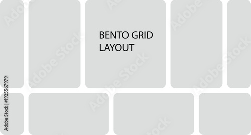 A clean and modern bento grid layout design template featuring flat UI elements, perfect for website and app interfaces. Scalable vector graphic.