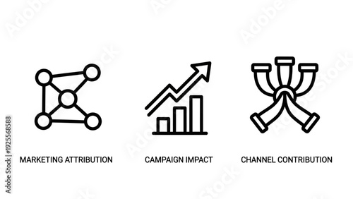 Marketing Attribution, Campaign Impact, and Channel Contribution Analytics Outline Icons